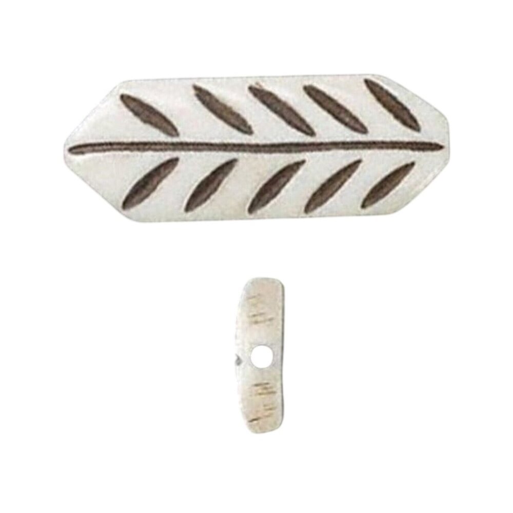 India Tribal Carved Leaf Patterns Cream Black Yak Bone 30mm Pendant Bead